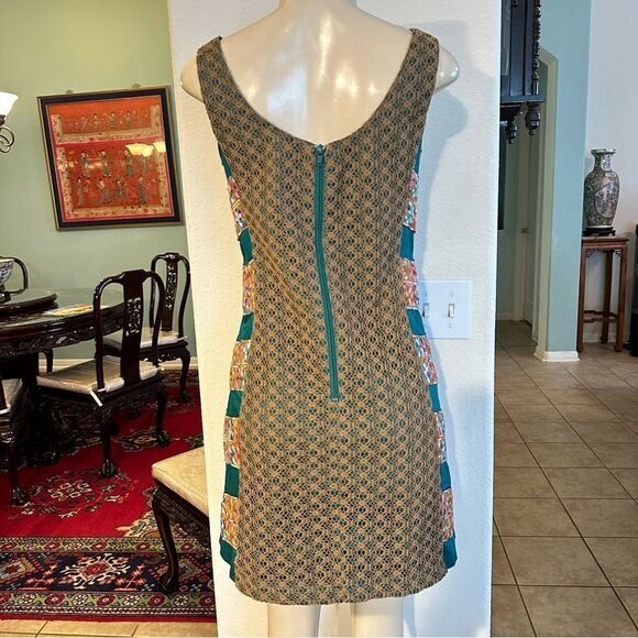 JUDITH MARCH RETRO CROCHET LACE OVERLAY EMBROIDERED COLOR BLOCK MINI DRESS M - Picture 4 of 12